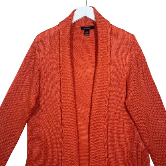 shawl collar Knit cardigan open front with pockets Orange size LG Allison Sheri - Picture 4 of 16